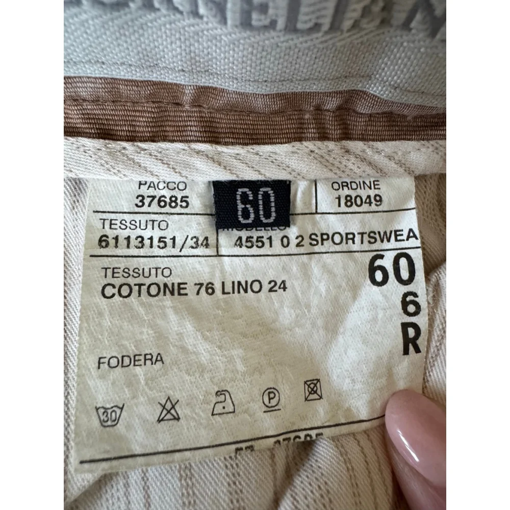 Corneliani Beige Cotton Linen Trousers Men's Size 60